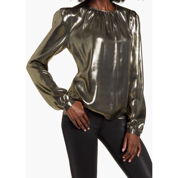 Wayf Josaline Metallic Long Sleeve Blouse Size Medium M Shimmering - Picture 12 of 16